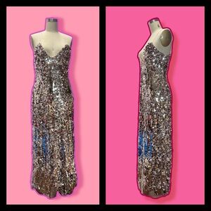 NWT Zara silver sequin dress M spaghetti strap midi